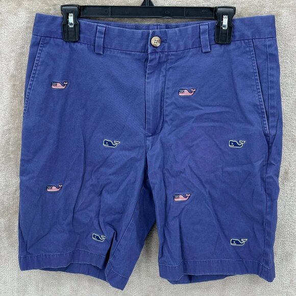 Vineyard Vines Shorts Mens 32 Blue Breaker Whale Logo Embroidered Chino Preppy - Picture 1 of 6